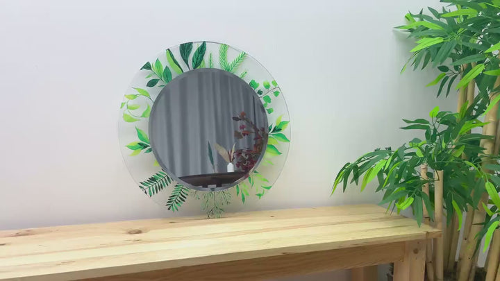 Transparent Green Tropical Round Wall Mirror