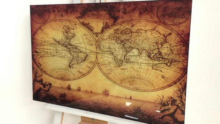 Vintage World Map Glass Wall Art