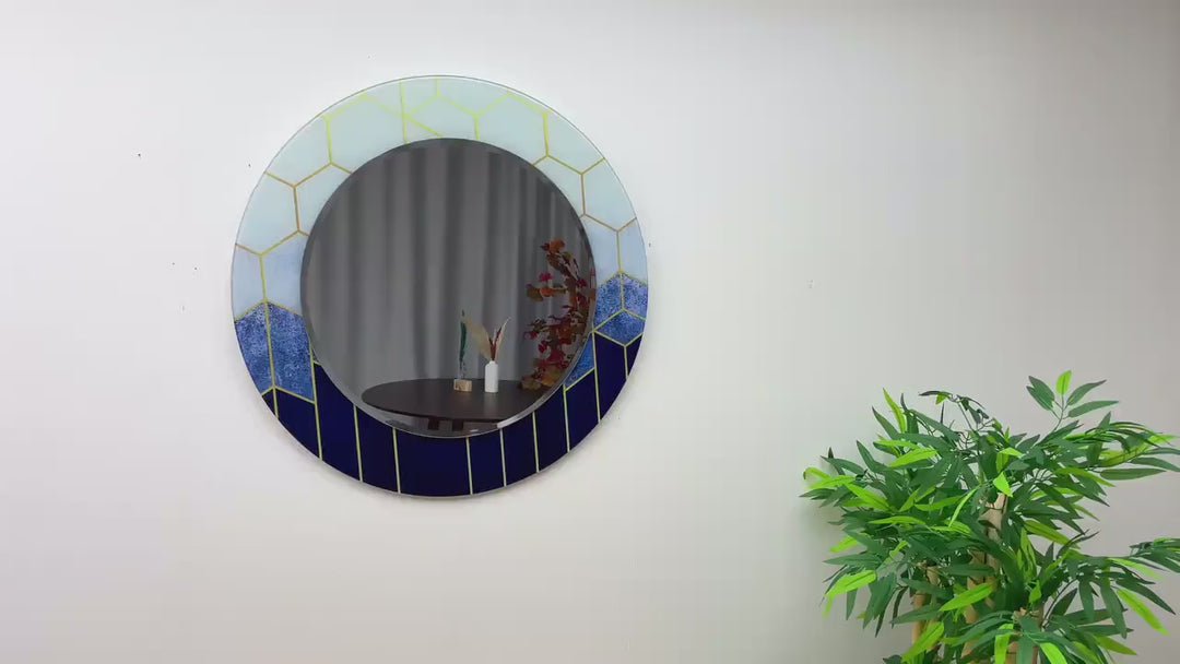 Golden Blue Details Wall Mirror