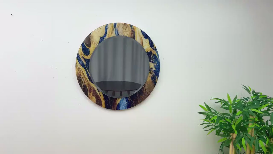 Blue and Golden Marble Wall Mirror