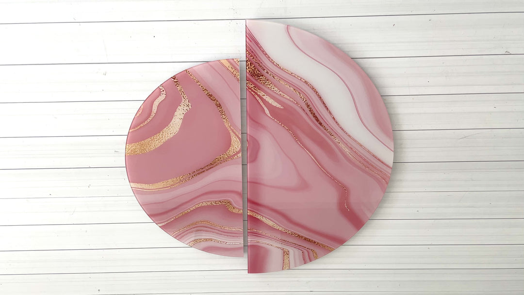 Pink Marble Gold Alcohol Ink Glass Wall Art