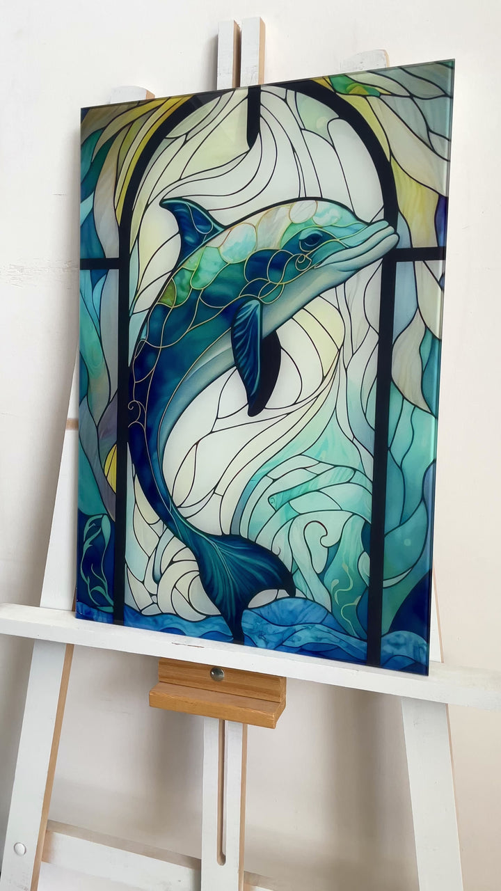 Stained Dolphin Glass Wall Art