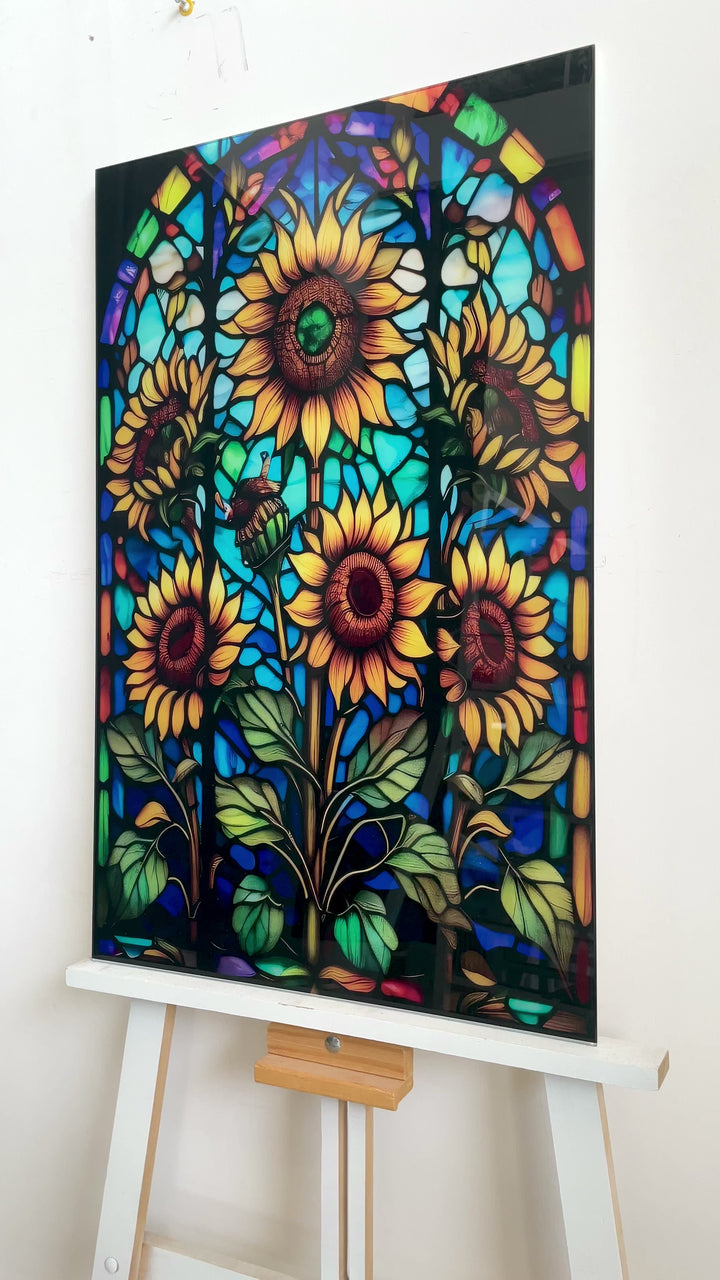 Sunflower Stained Window Glass Wall Art, glass art painting, glass art for the Wall