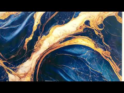 Abstract Marble Dark Blue and Gold Glass Wall Art