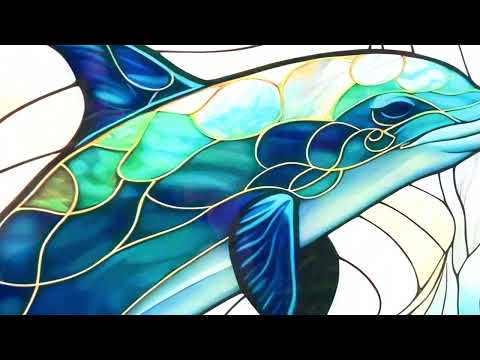 Stained Dolphin Round Glass Wall Art