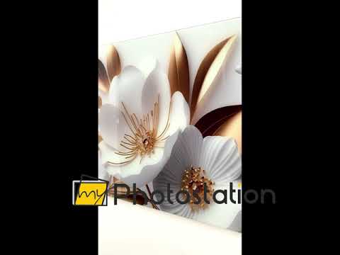 White Gold Flowers Glass Wall Art