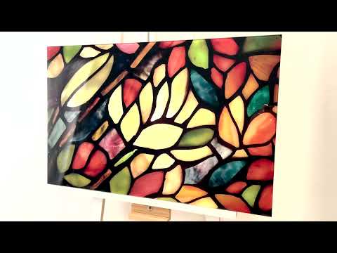 Stained Colorful Leaves Glass Wall Art