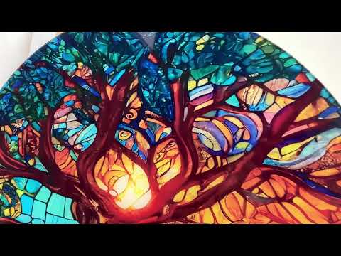 Stained Tree of Life Round Glass Wall Art