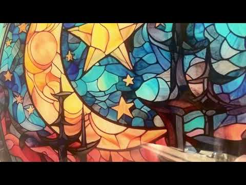 Stained Moon Stars Round Glass Wall Art