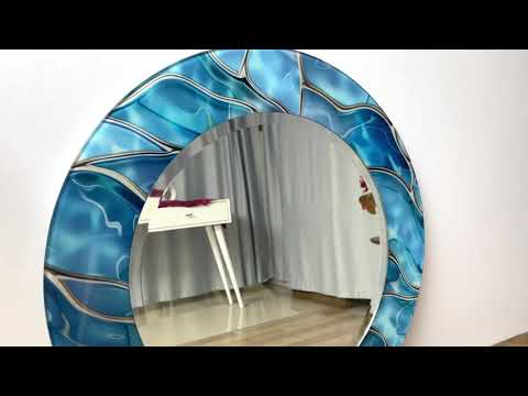 Blue Shiny Marble Design Wall Mirrors