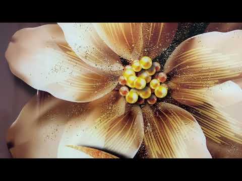 Golden Flower Glass Wall Art, glass art painting, glass art for the Wall