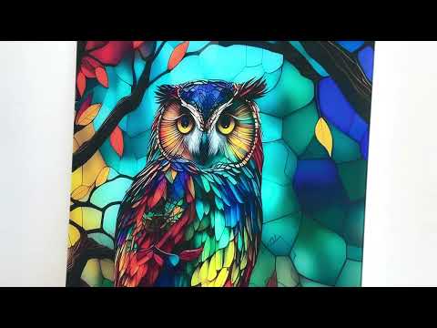 Brightly Coloured Owl Glass Wall Art