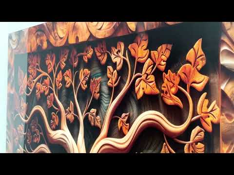 Carved Wood Tree Glass Wall Art