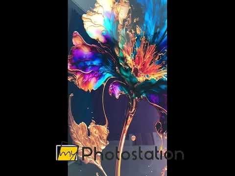 Gold & Blue Abstract Flower Glass Wall Art