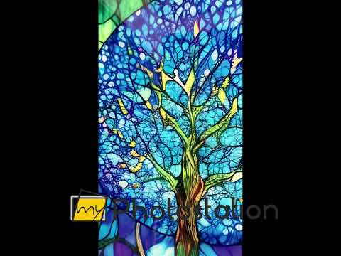 Stained Glass Of Tree Of Life In Blue Glass Wall Art