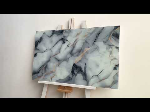 White marble with gold and Gray veins Tempered Glass Art Painting