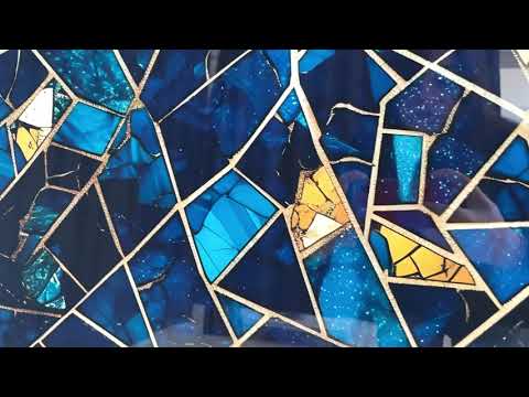 Stained Geometric Blue Glass Wall Art