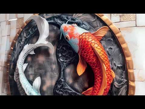 Yin Yang Fishes Glass Wall Art