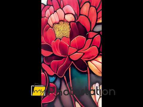 Red Peonies Stained Glass Wall Art