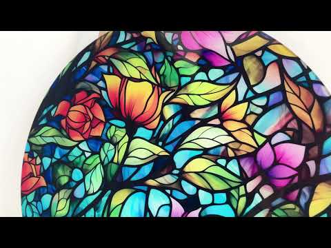 Colorful Stained with Flowers Round Glass Wall Art