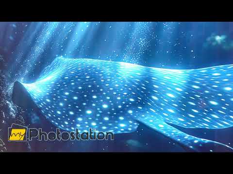 Manta Ray Blue Glass Wall Art