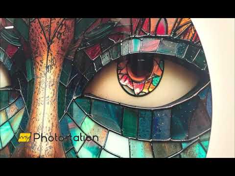 Mosaic Face with Colorful Eyes Glass Wall Art