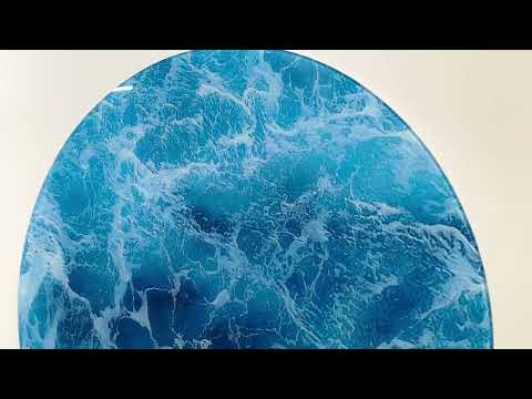 Blue Ocean Waves Round Glass Wall Art