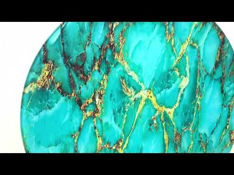 Green Marble with Gold Veins Round Glass Wall Art