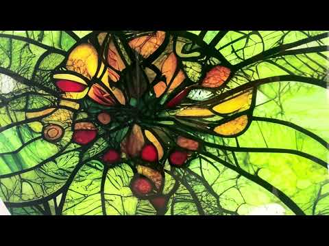 Green Flower Stained Glass Wall Art, glass art painting, glass art for the Wall