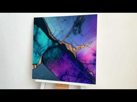 Gold Flakes Purple Marble Glass Wall Art