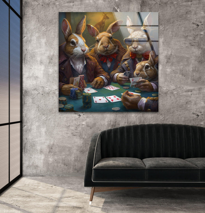 Rabbits Playing Poker Glass Wall Art large glass photo prints, glass wall photos