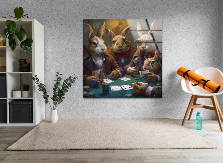 Rabbits Playing Poker Glass Wall Art custom glass photo prints, large glass prints