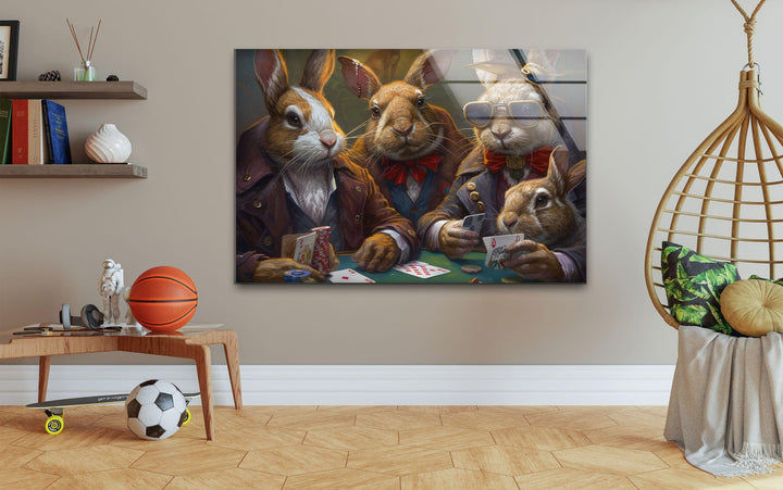 Rabbits Playing Poker Glass Wall Art Glass Printing Wall Art, Print photos on glass