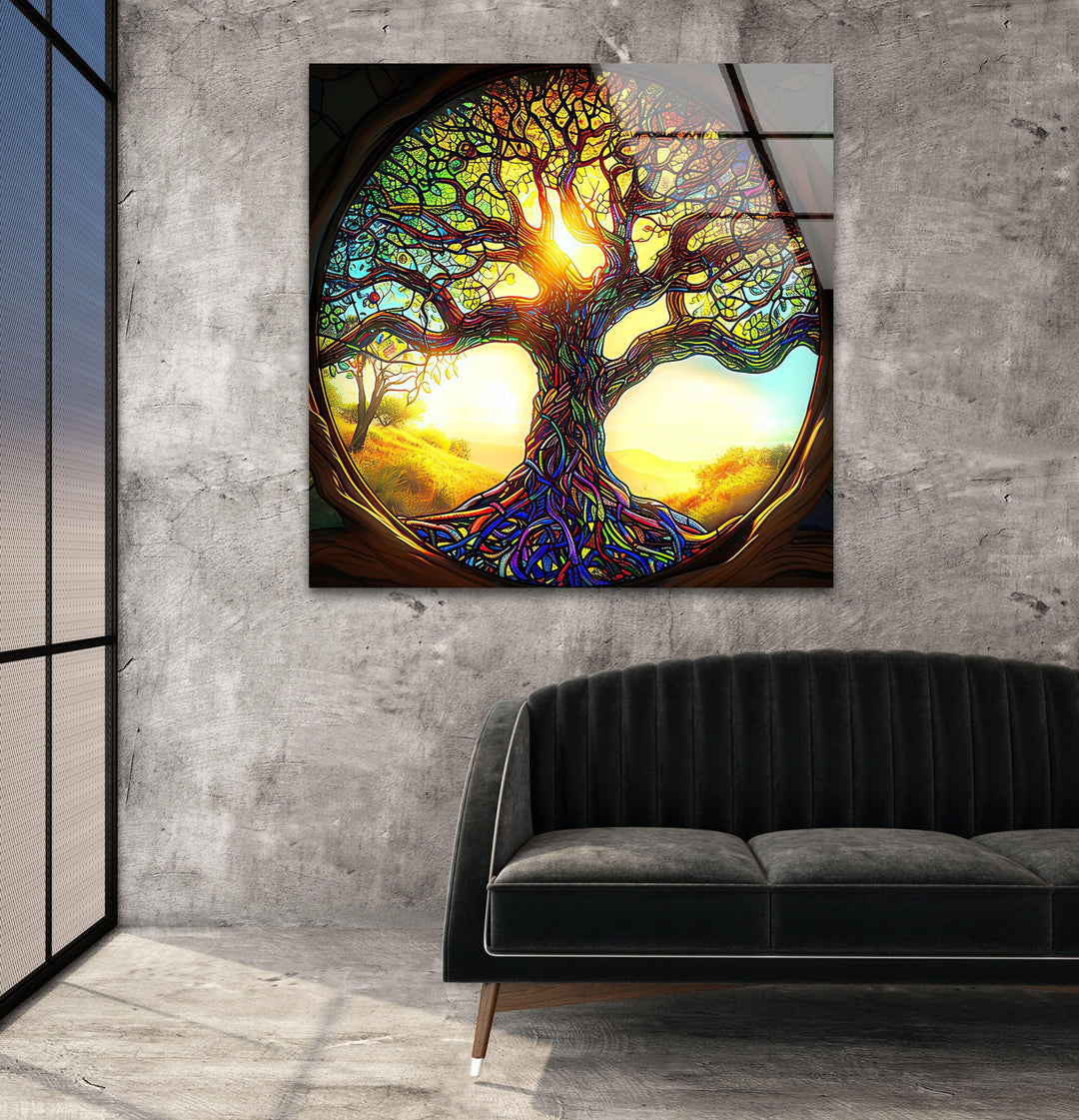 Realistic Life of Tree Glass Wall Art custom glass photo prints, large glass prints
