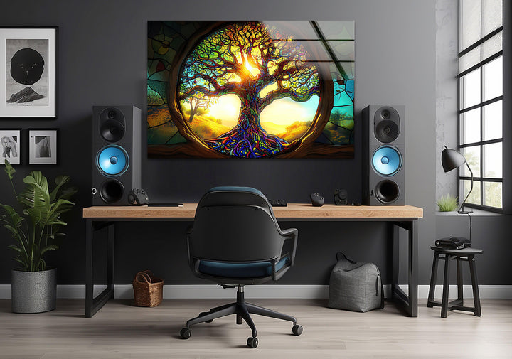 Realistic Life of Tree Glass Wall Art print picture on glass, Tempered Glass Wall Art
