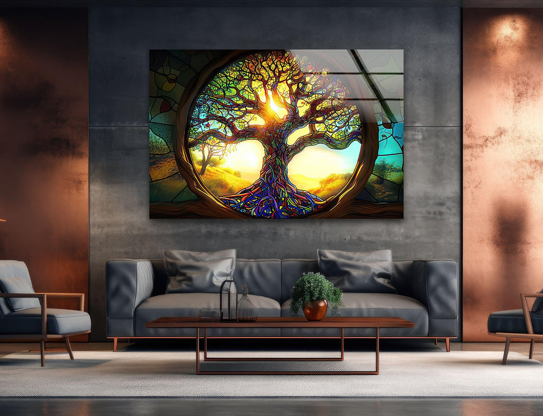 Realistic Life of Tree Glass Wall Art glass image printing, glass prints from photos
