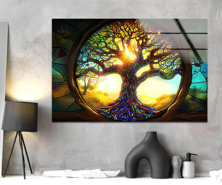 Realistic Life of Tree Glass Wall Art glass pictures for Wall, glass prints wall art
