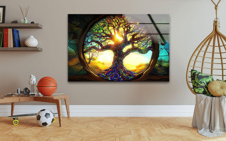 Realistic Life of Tree Glass Wall Art custom glass pictures, glass art prints
