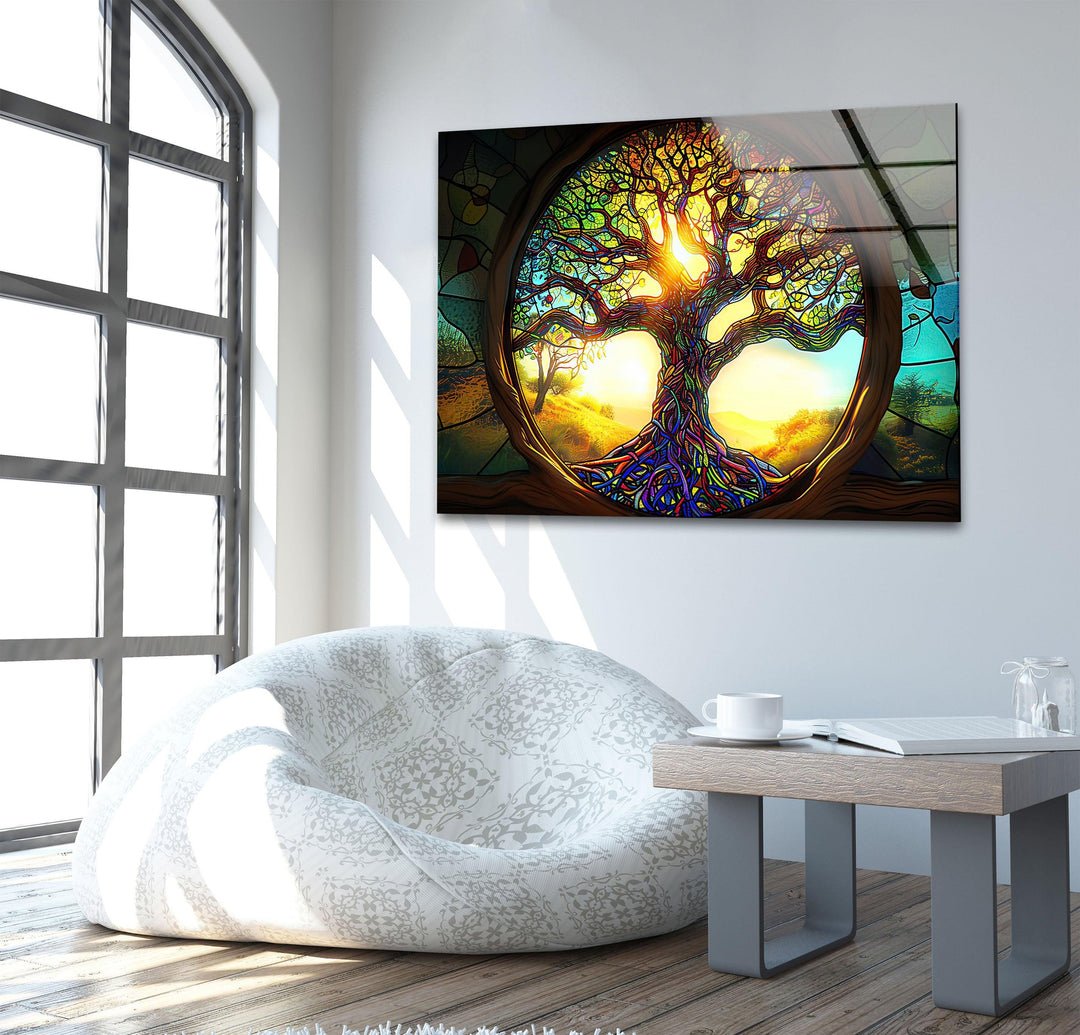 Realistic Life of Tree Glass Wall Art photo print on glass, prints on glass wall art
