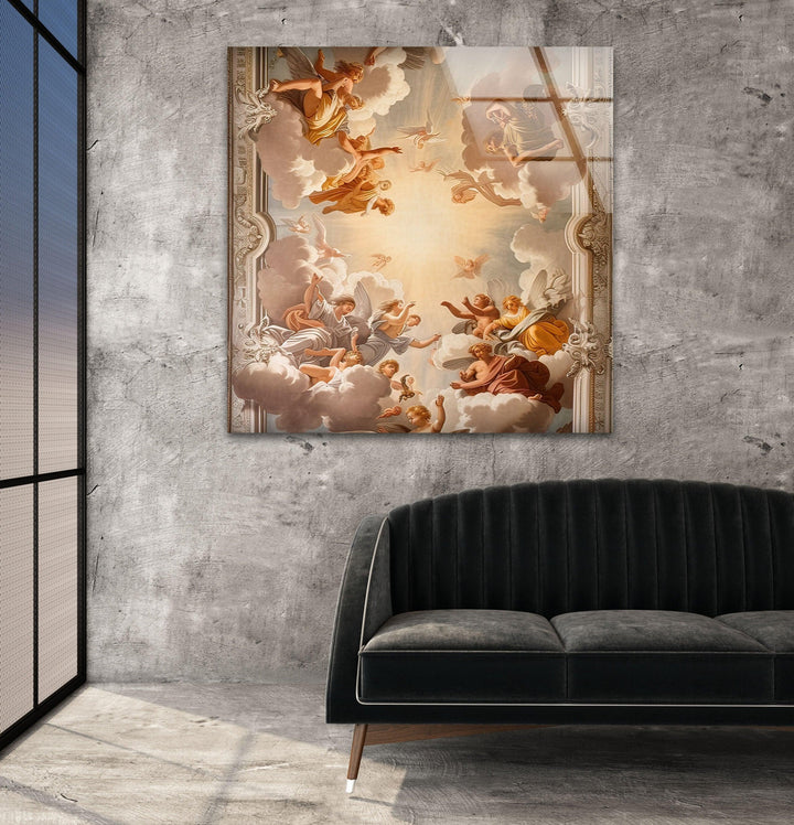 Renaissance Quadratura Painting Glass Wall Art art glass wall art, glass wall art pictures
