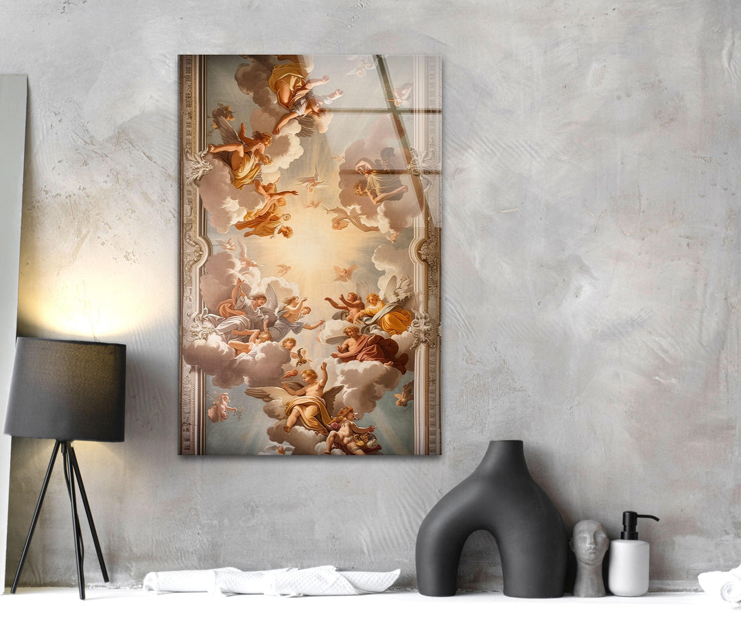 Renaissance Quadratura Painting Glass Wall Art custom glass pictures, glass art prints
