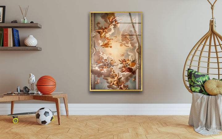 Renaissance Quadratura Painting Glass Wall Art photo print on glass, prints on glass wall art
