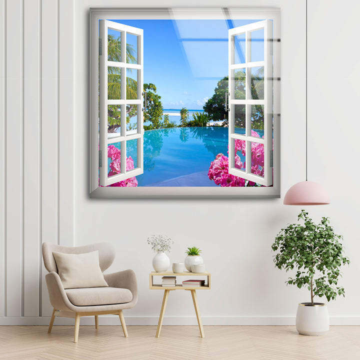 Tropical Beach Window Glass Wall Art