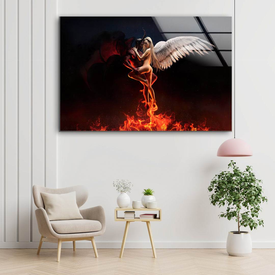 Angel and Devil Glass Wall Art