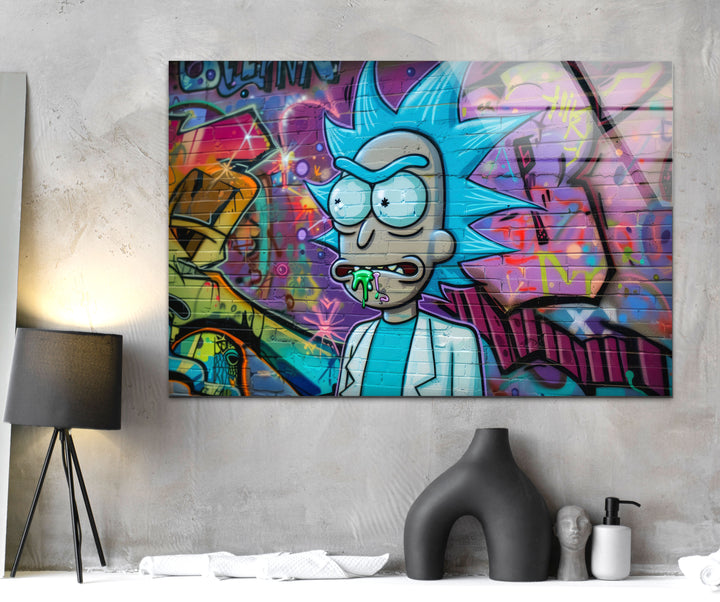 Rick and Morty Glass Wall Art print picture on glass, Tempered Glass Wall Art
