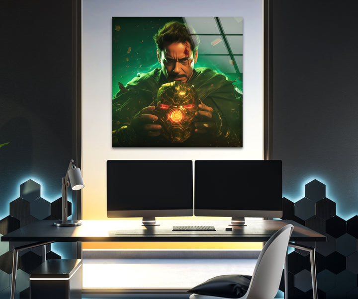 Dr Doom Robert Downey Jr Glass Wall Art photo print on glass, prints on glass wall art
