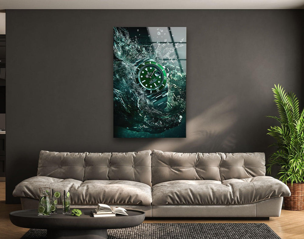 Rolex Watch Green Glass Wall Art glass pictures for Wall, glass prints wall art
