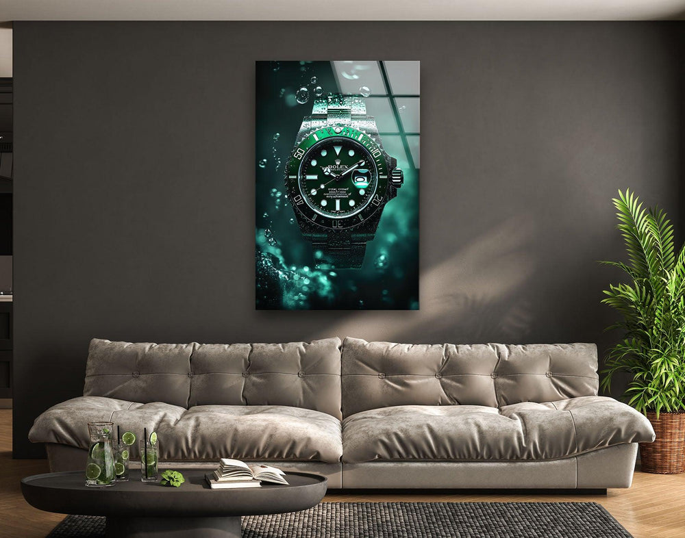 Rolex Green Watch Glass Wall Art Glass Printing Wall Art, Print photos on glass
