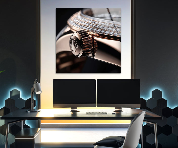 Rolex Diamond Glass Wall Art custom glass photo prints, large glass prints
