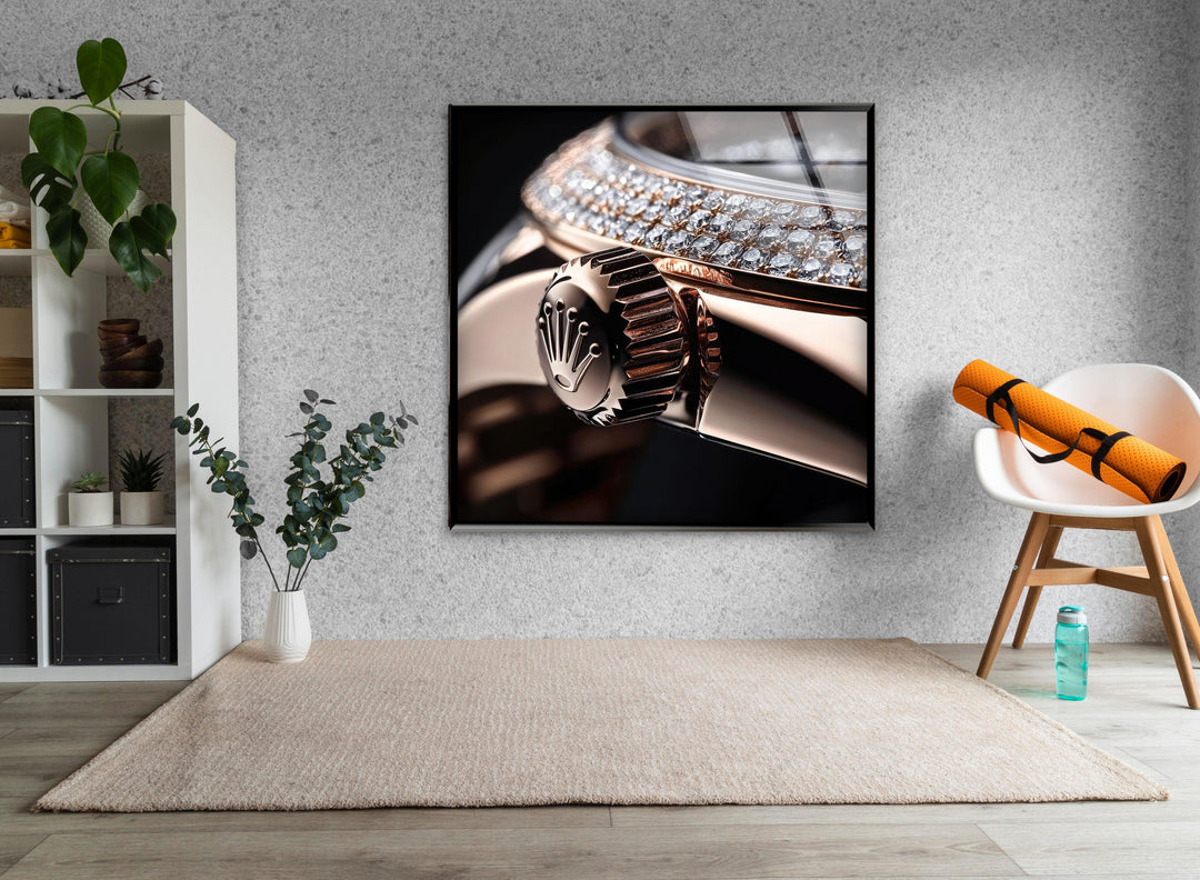 Rolex Diamond Glass Wall Art large glass photo prints, glass wall photos
